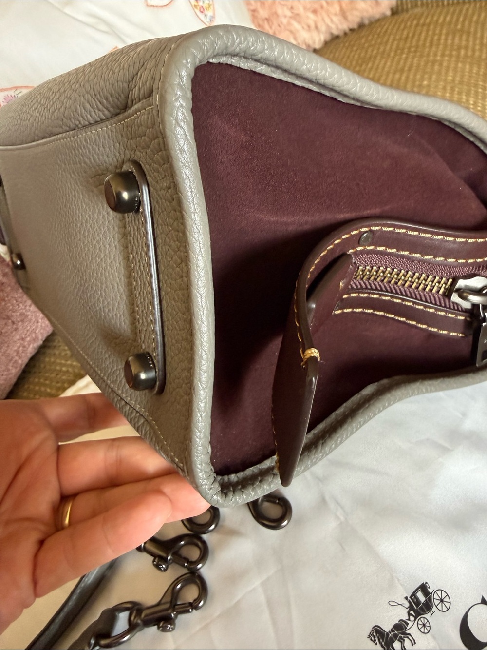 Coach 2nd Generation 1941 Rogue 31 Handbag Heather Grey/Oxblood Suede EXCELLENT - Picture 6 of 16